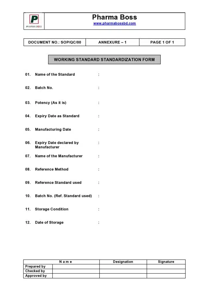 Qualification of Working Standard