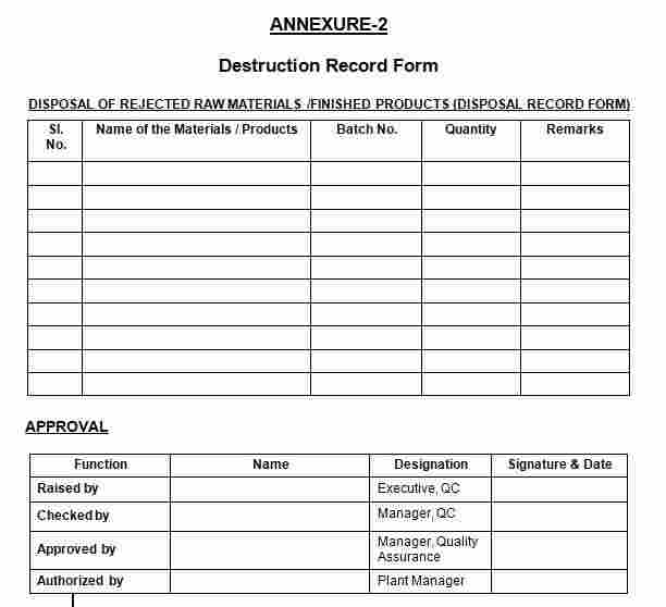 SOP for Disposal of Rejected Materials