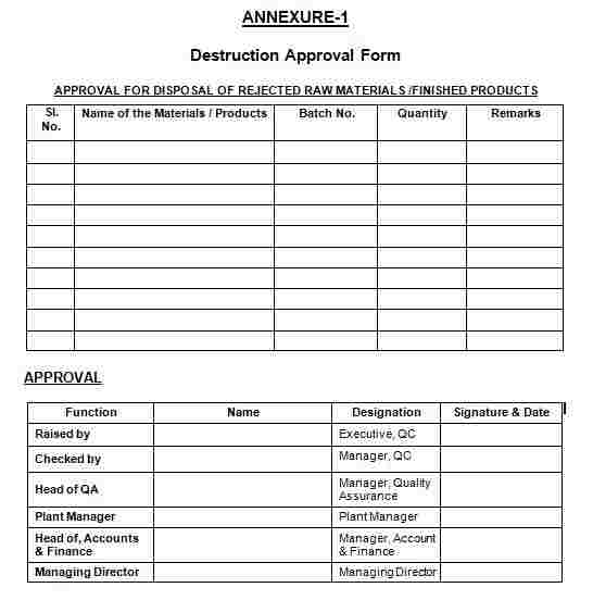 SOP for Disposal of Rejected Materials